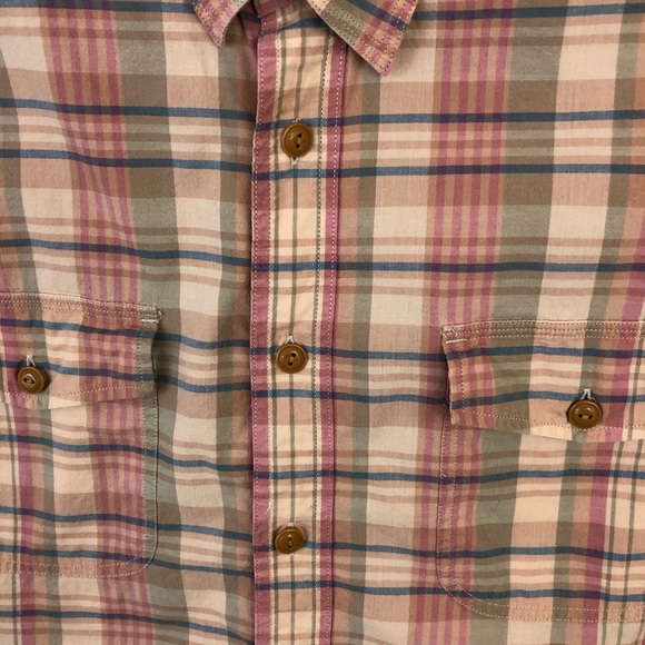 Lucky Brand Shirt Mens L Plaid Cotton Tan Pink Button Up Collared Long S… - Picture 6 of 14